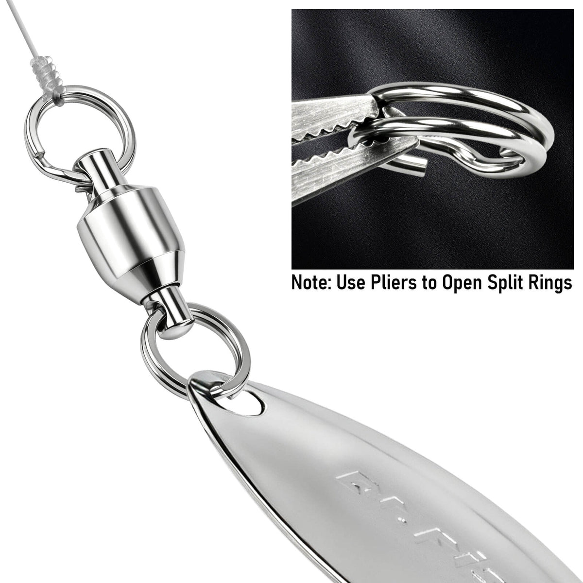 Fishing ball bearing swivel rig with lure split ring setup