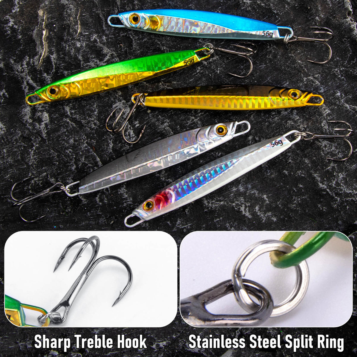 Dr.Fish 5pcs Fishing Jigs Metal Spoon 1oz-2oz