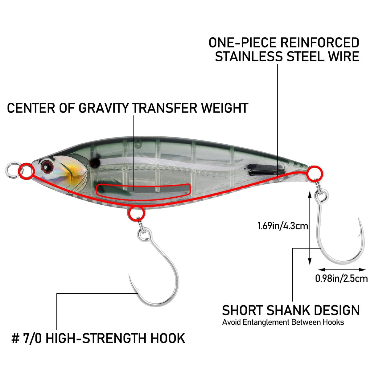 Dr.Fish Topwater Hard Baits  #7/0 Single Hook, 5.9'' 3oz