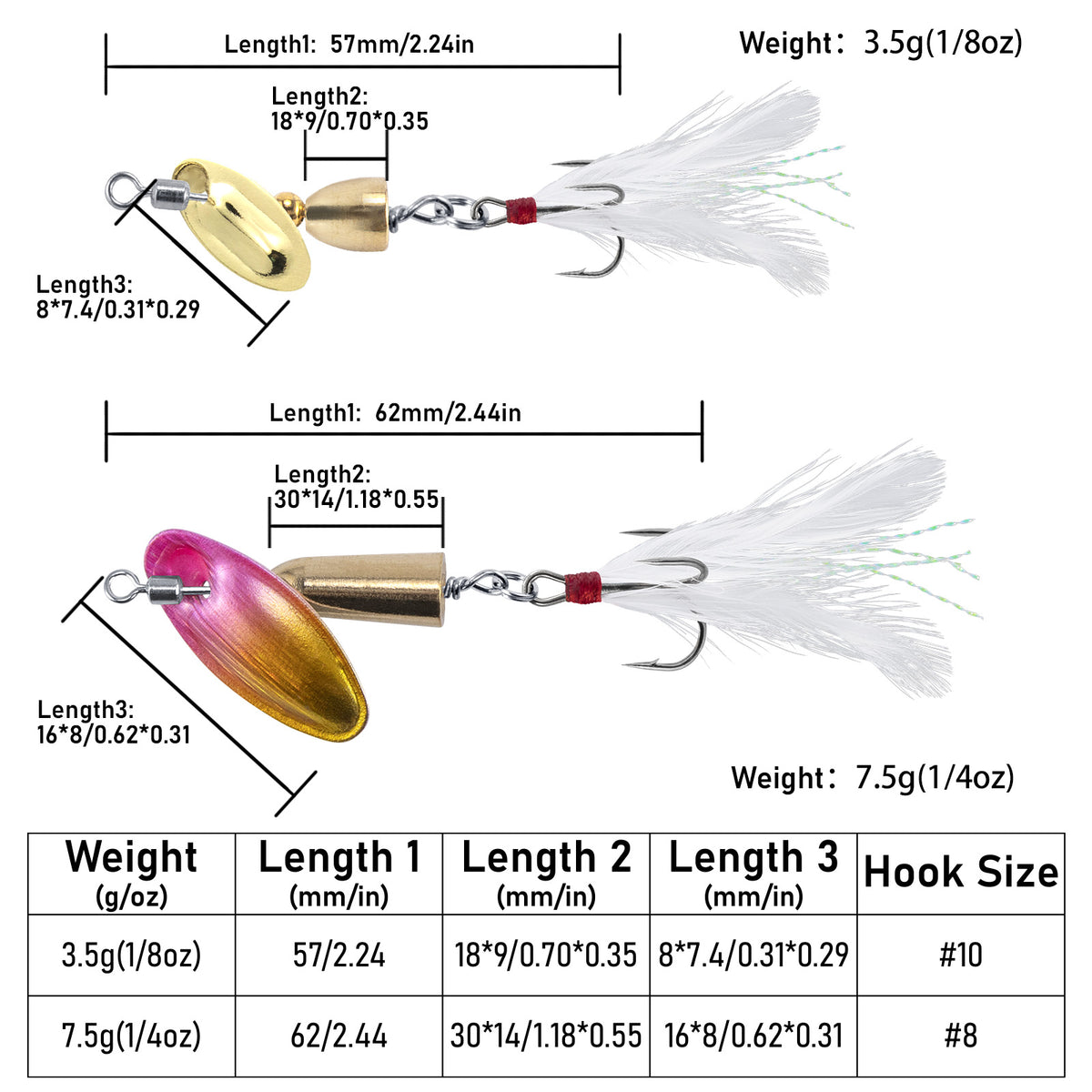 Dr.Fish 10pcs Spinnerbait Lures Kits 3.5/7.5g