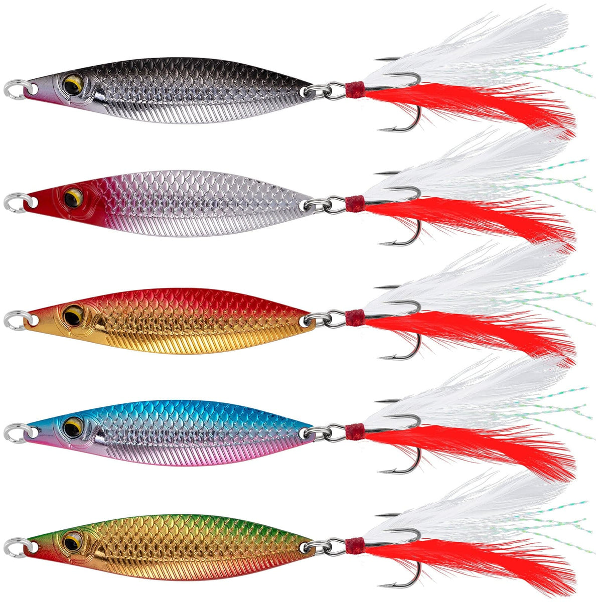 Dr.Fish 5pcs Metal Roostertail Spoon Lures 15/30g
