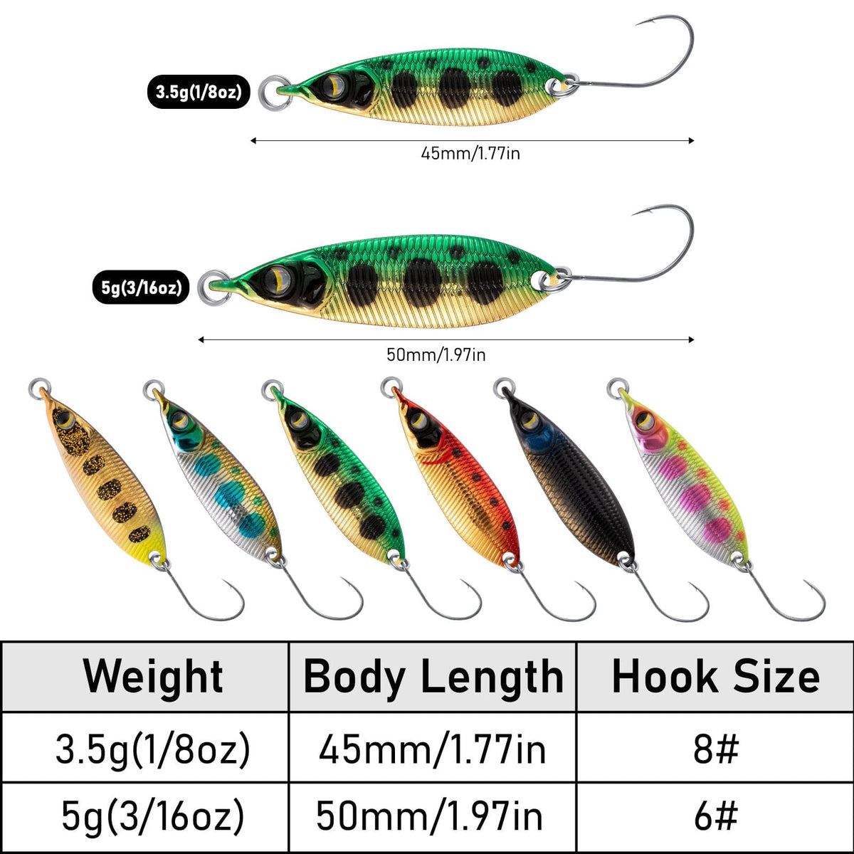 Dr.Fish 6pcs Trout Fishing Spoon Lure Kit  1/8  3/16oz