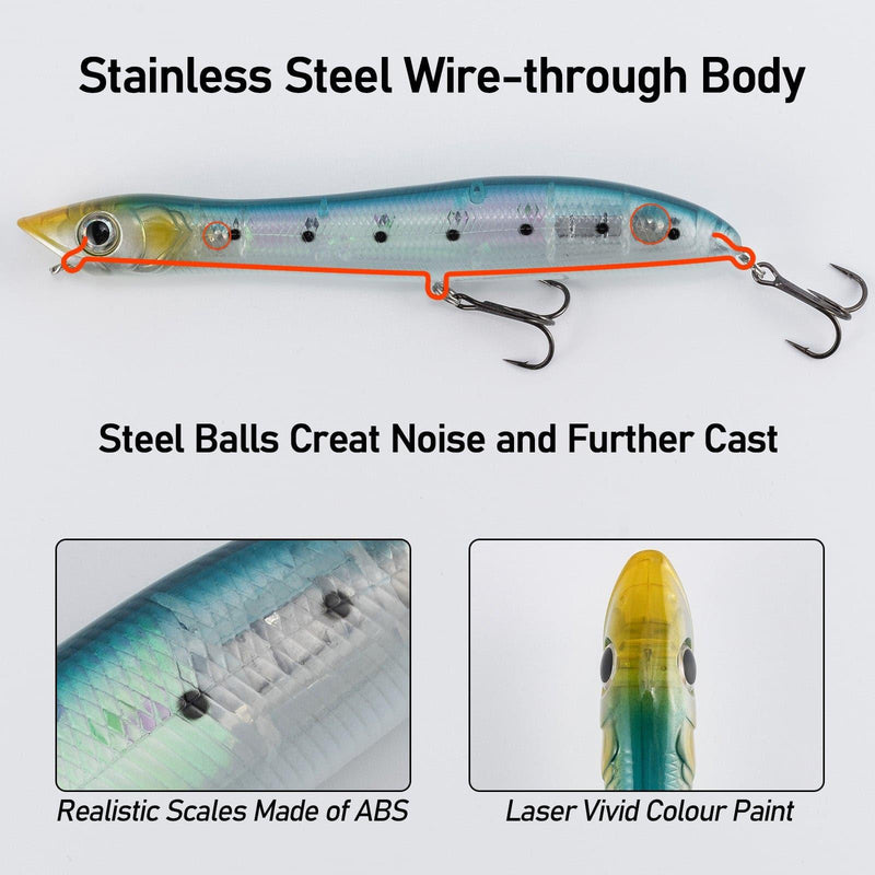 Dr.Fish Topwater Lures Floating Pencil Popper Lure 5.51" 1.9oz