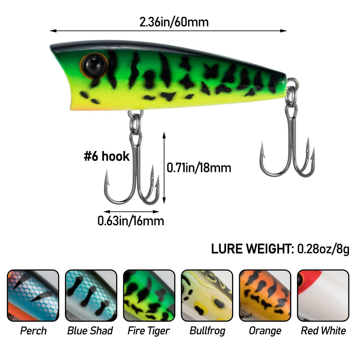 Dr.Fish Topwater Popper  Fishing Lures  2.4"  1/4oz