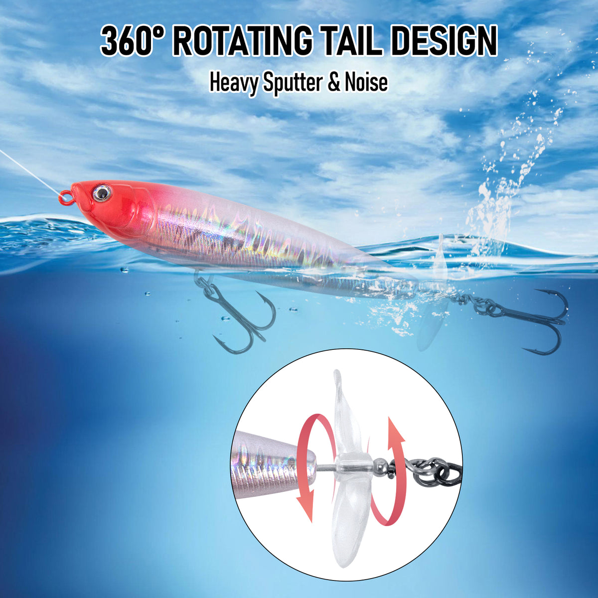 Dr.Fish 5pcs Topwater Fishing Lure 3D Floating  3.5'', 4.3''