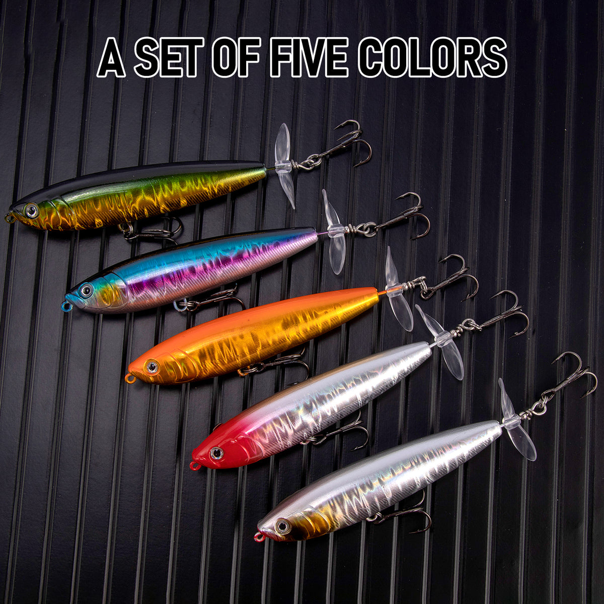 Dr.Fish 5pcs Topwater Fishing Lure 3D Floating  3.5'', 4.3''