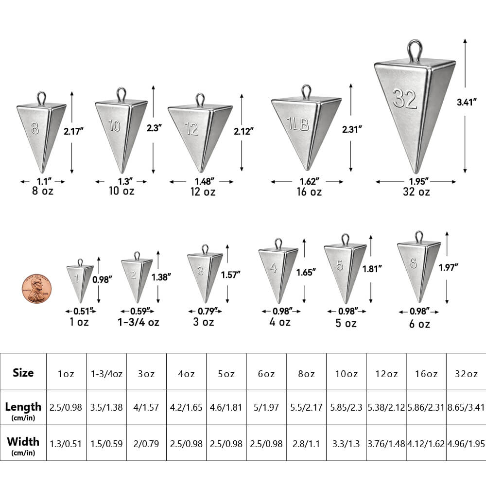 pyrmaid sinkers size chart