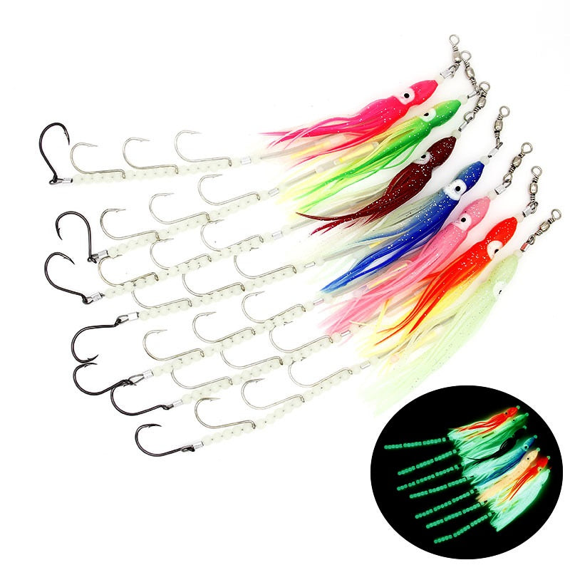 Dr.Fish Luminous Octopus Squid Lure with String Hooks  3/0#-5/0#