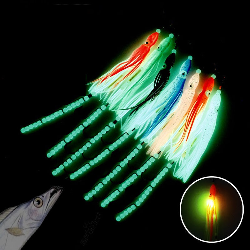 Dr.Fish Luminous Octopus Squid Lure with String Hooks  3/0#-5/0#