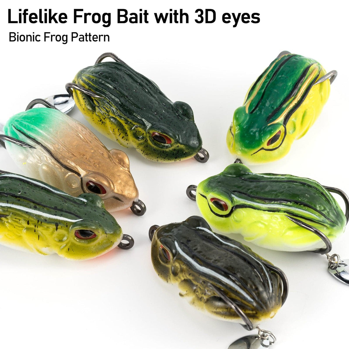 Dr.Fish 6pcs 3D Frog Soft Bait with Hook and Spinner  2''