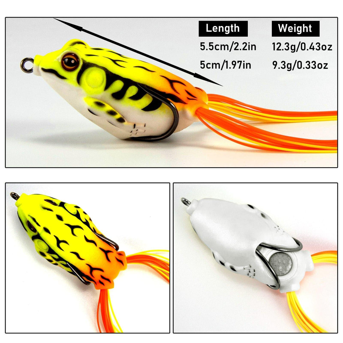 Dr.Fish 5pcs Topwater 3D Frog Fishing Lures Kit  0.33/0.43oz