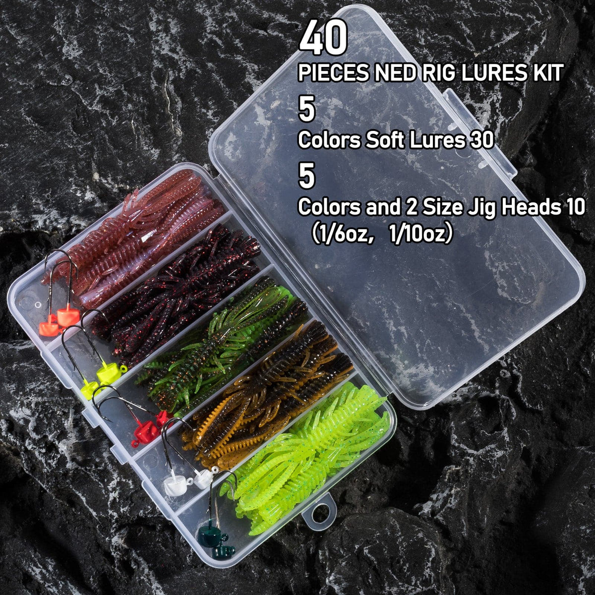Dr.Fish 40pcs Crawfish Lure & Rig Jig Head kit (3/32-3/16oz)