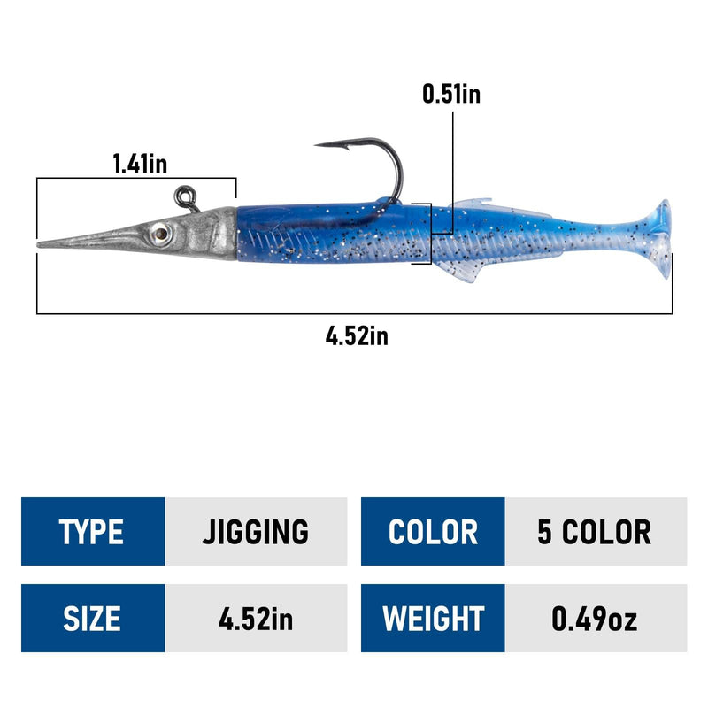 Dr.Fish 5pcs Sandeel Soft Fishing Lures 4.52'' 0.49oz