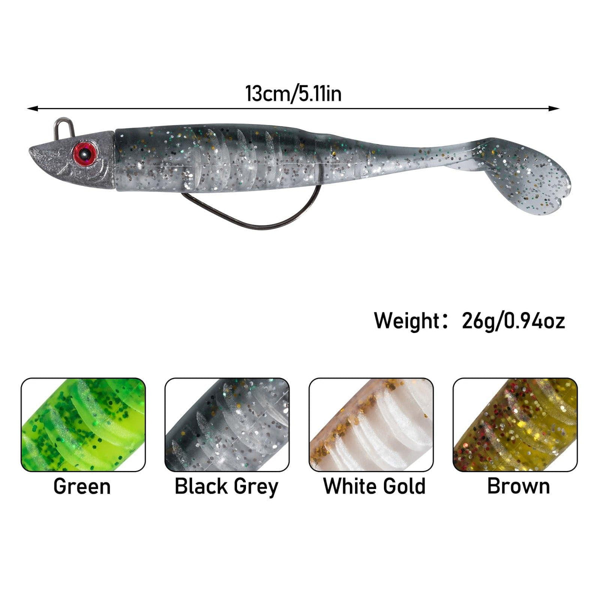 Dr.Fish 3pcs Soft Plastic Swimbait  5.11'' 0.94oz