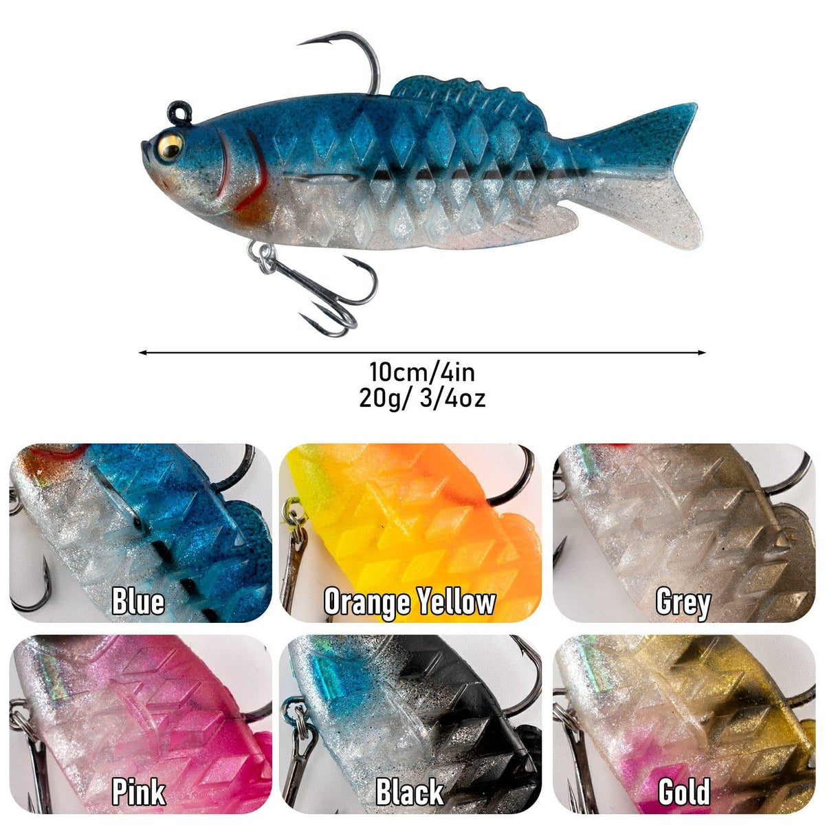 Dr.Fish 3pcs Walleye Pike Soft Swimbait  4‘’ 3/4oz