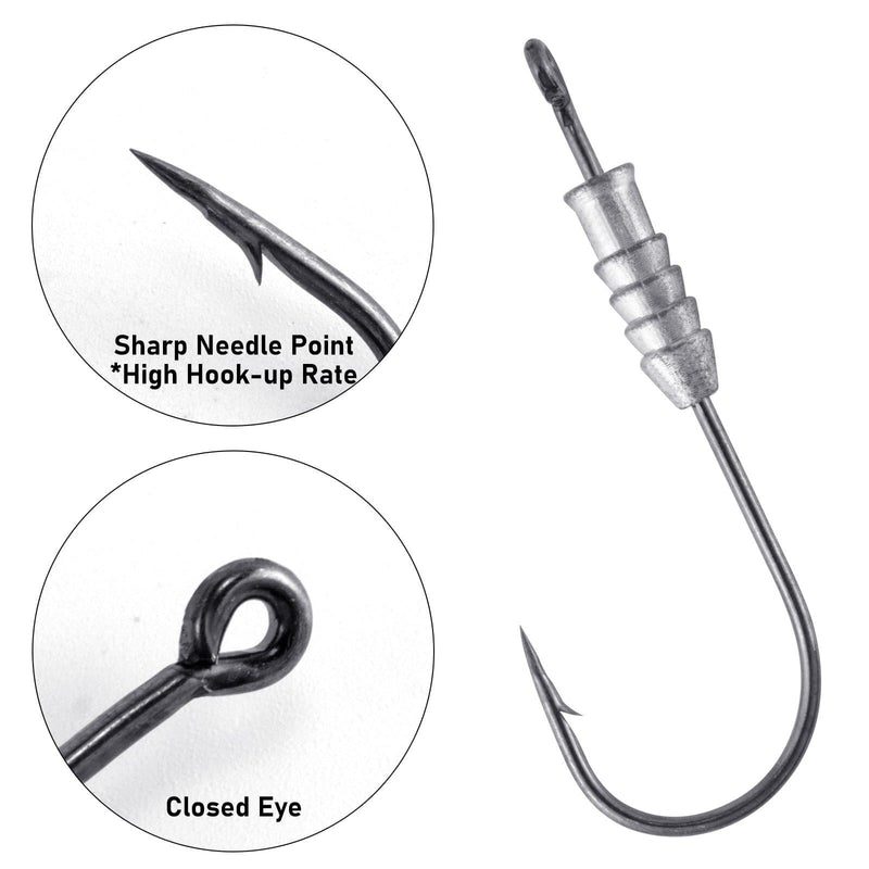Dr.Fish 20pcs Fishing Weighted Worm Hooks (1/8oz-1/4oz)