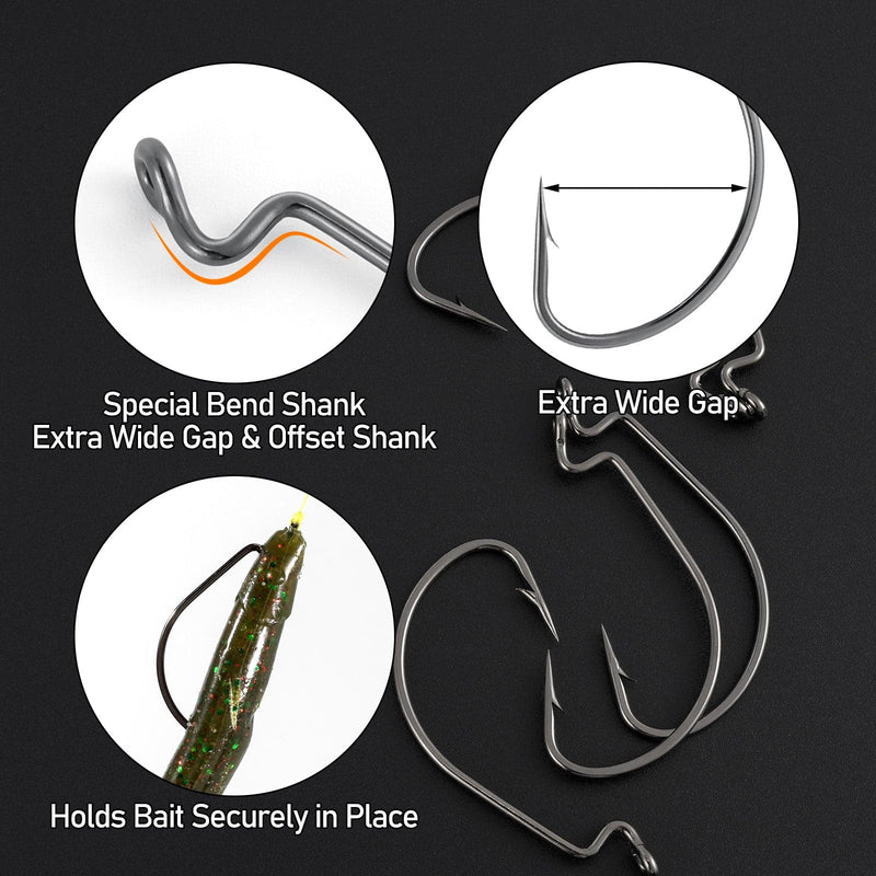 Dr.Fish 100pcs Offset Shank Worm Hooks #1-#5/0