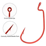 Dr.Fish 100pcs Red Offset Shank Worm Hooks #6-#5/0