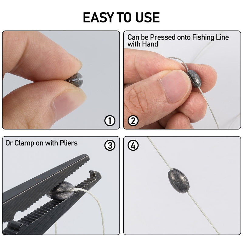 Dr.Fish 100 pcs Oval Split Sinkers  Lead Weights 1/50 to 1/14oz - Dr.Fish Tackles