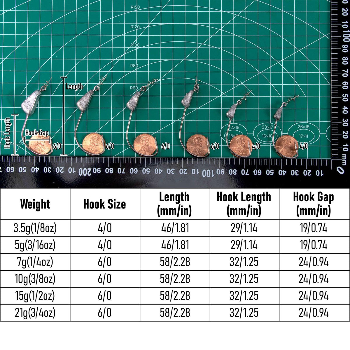 Dr.Fish 10pcs Worm Hooks Texas Jig Head 1/8-3/4oz - Dr.Fish Tackles