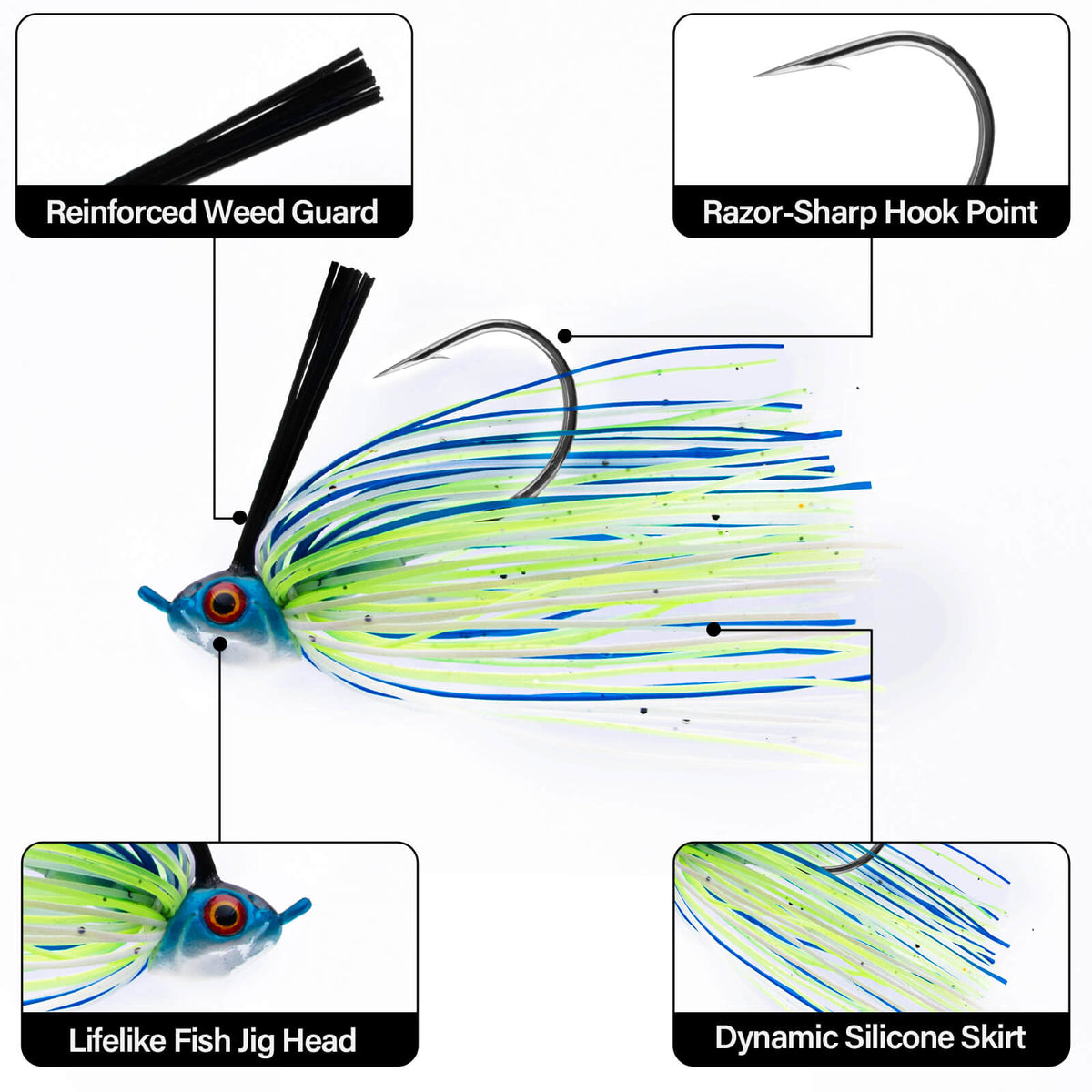 Dr.Fish 2pcs Weedless Bass Swim Jigs 3/8oz-1/2oz