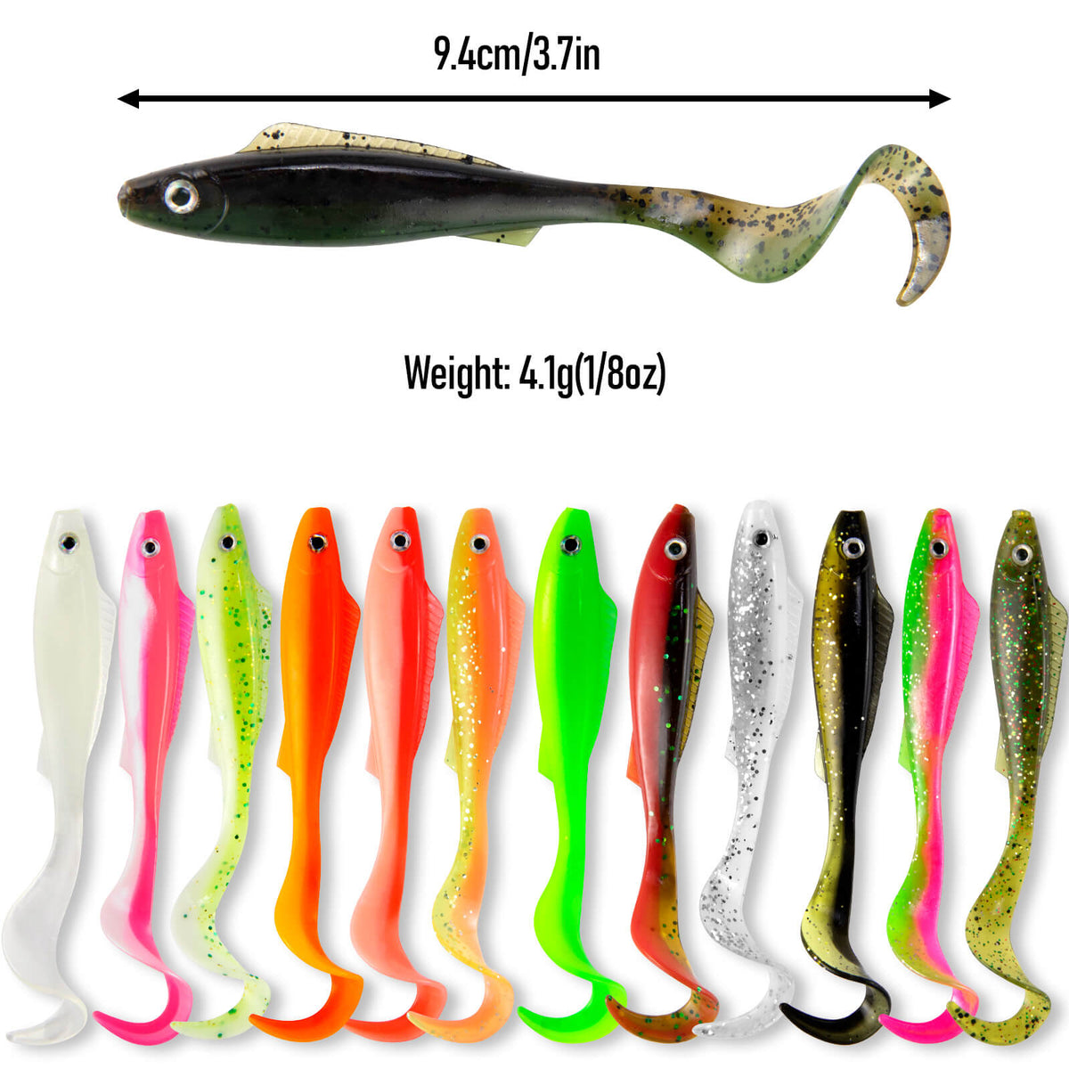 Dr.Fish 20pcs Grub Worm Soft Baits 3.7"