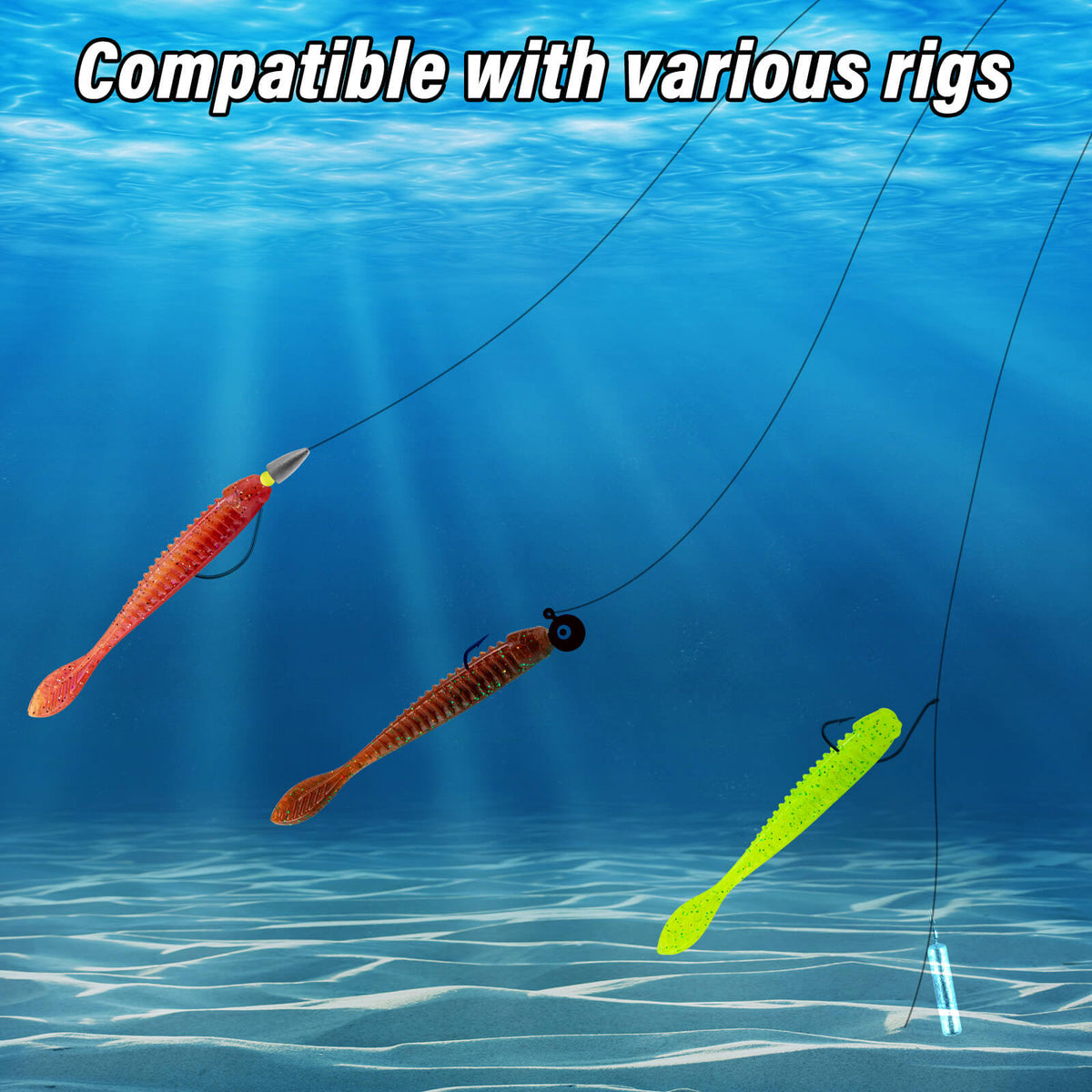 Dr.Fish 20pcs Flat Tail Soft Plastic Baits 3.3"