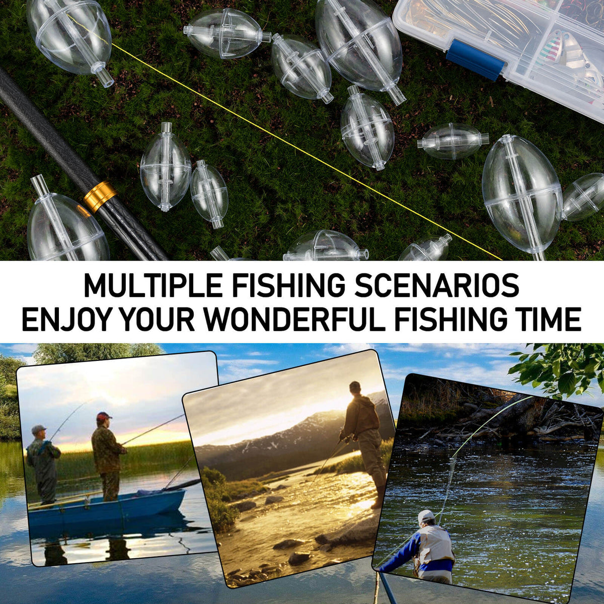 Dr.Fish 10pcs Fishing Slip Cast Floats 3 Sizes
