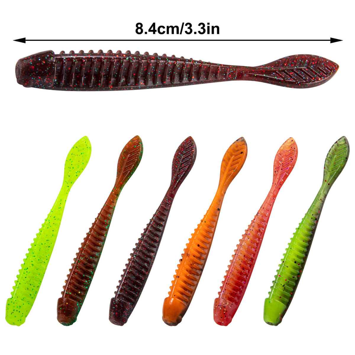 Dr.Fish 20pcs Flat Tail Soft Plastic Baits 3.3"