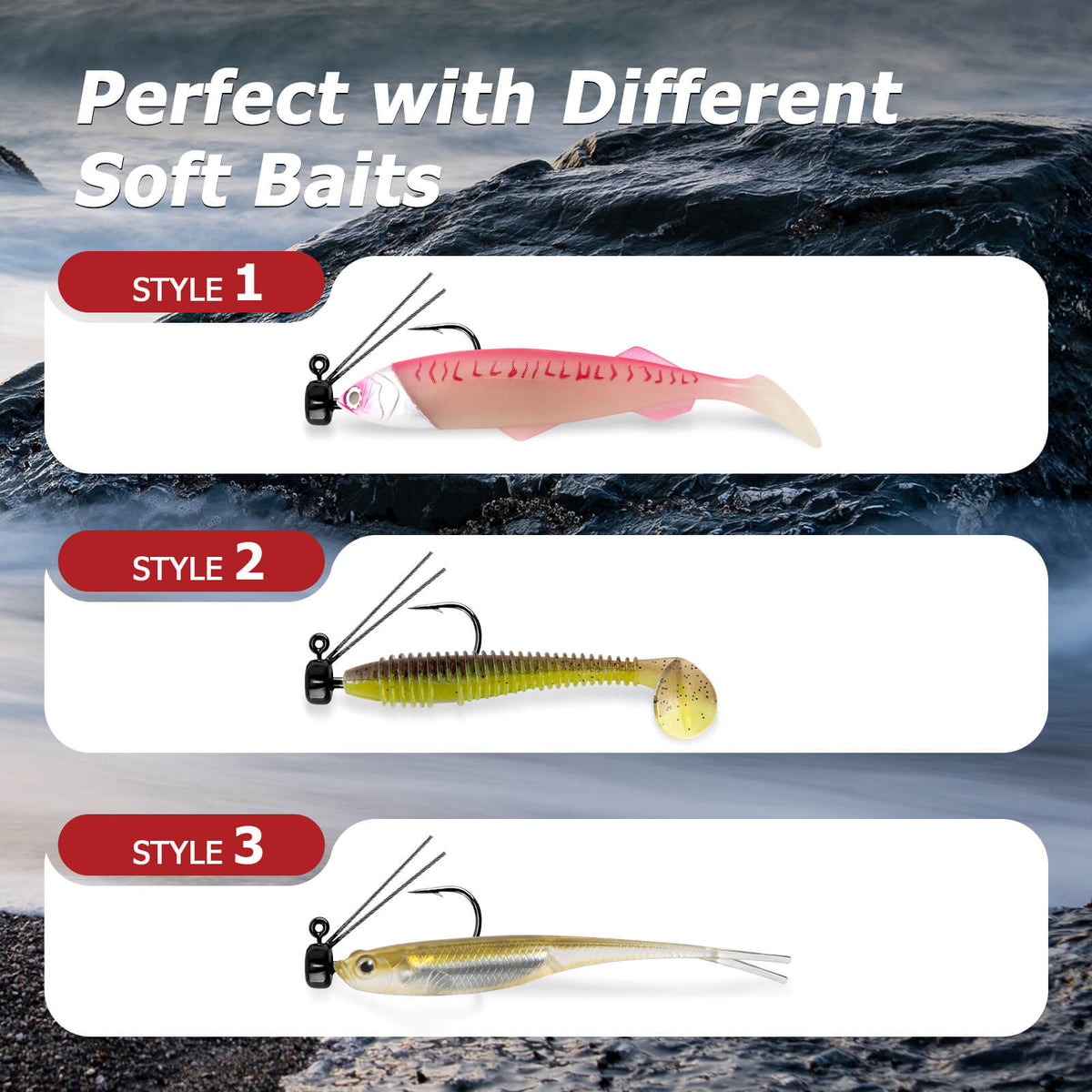 Dr.Fish 10pcs Ned Rig Jig Heads Weedless 1/4oz-3/16oz