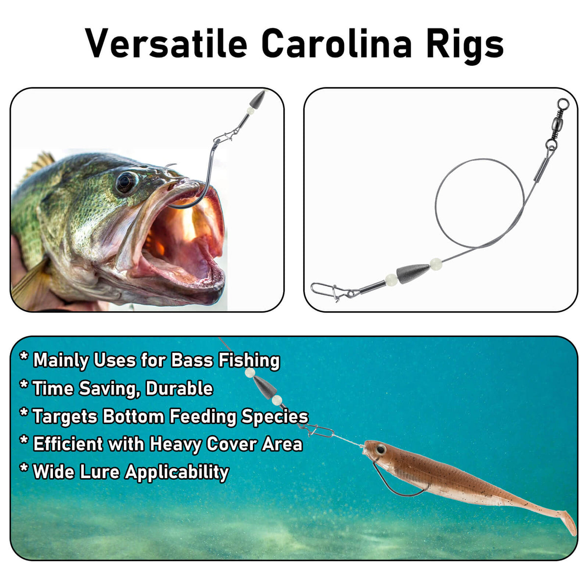 bass fishing lure rigs Dr.Fish 15pcs Carolina Ready Rigs with Bullet Weight Yellow Bullet / 5g(3/16oz)