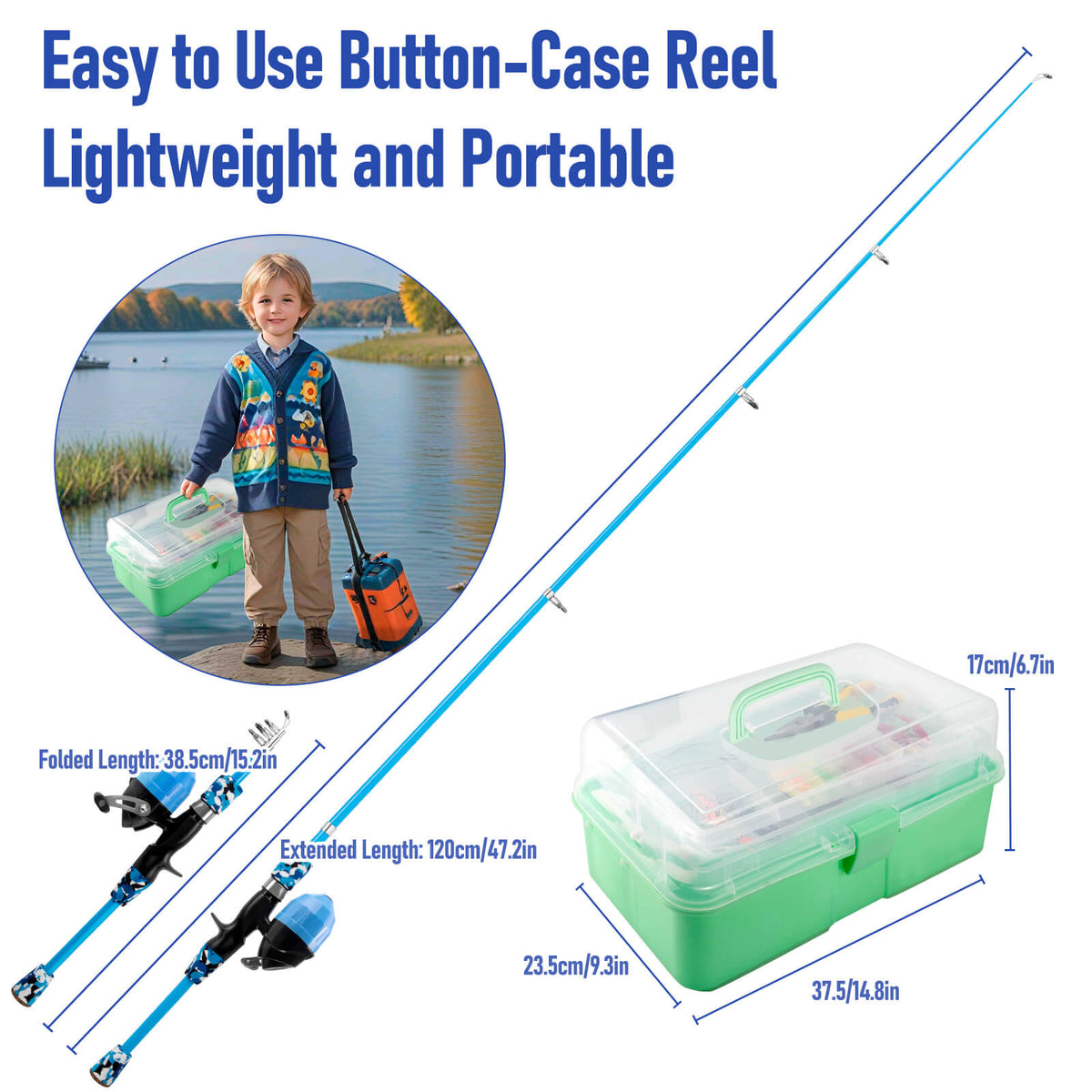 Dr.Fish Kids Fishing Poles Age 4-10 Rod and Reel Combo