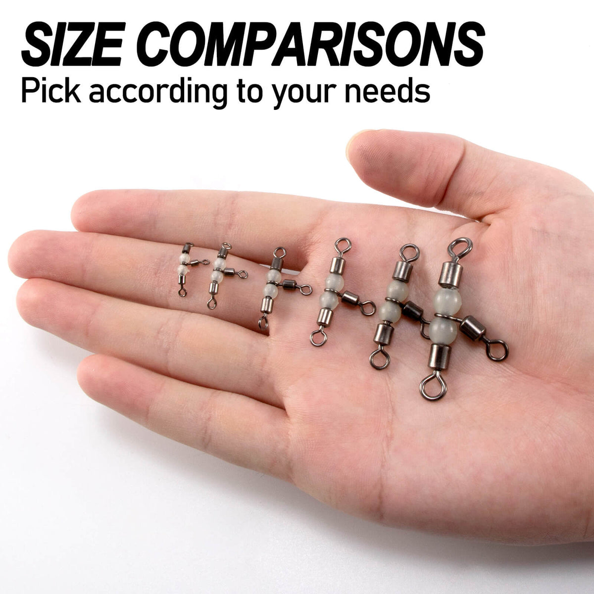 Dr.Fish 20pcs 3-Way Barrel Swivels with Glow Beads 18-126lb