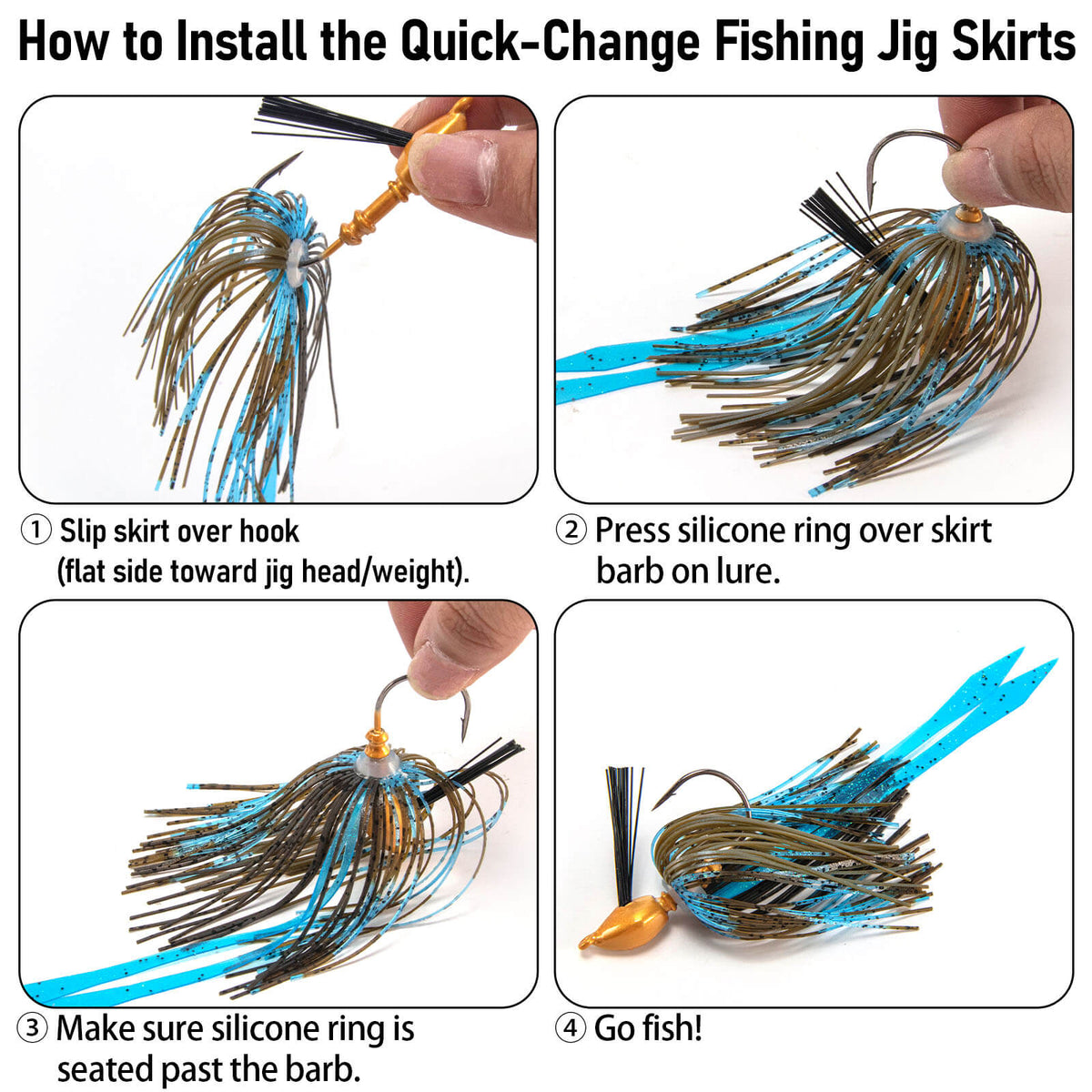 Dr.Fish 15pcs Replacement Jig Umbrella Skirts with Tail