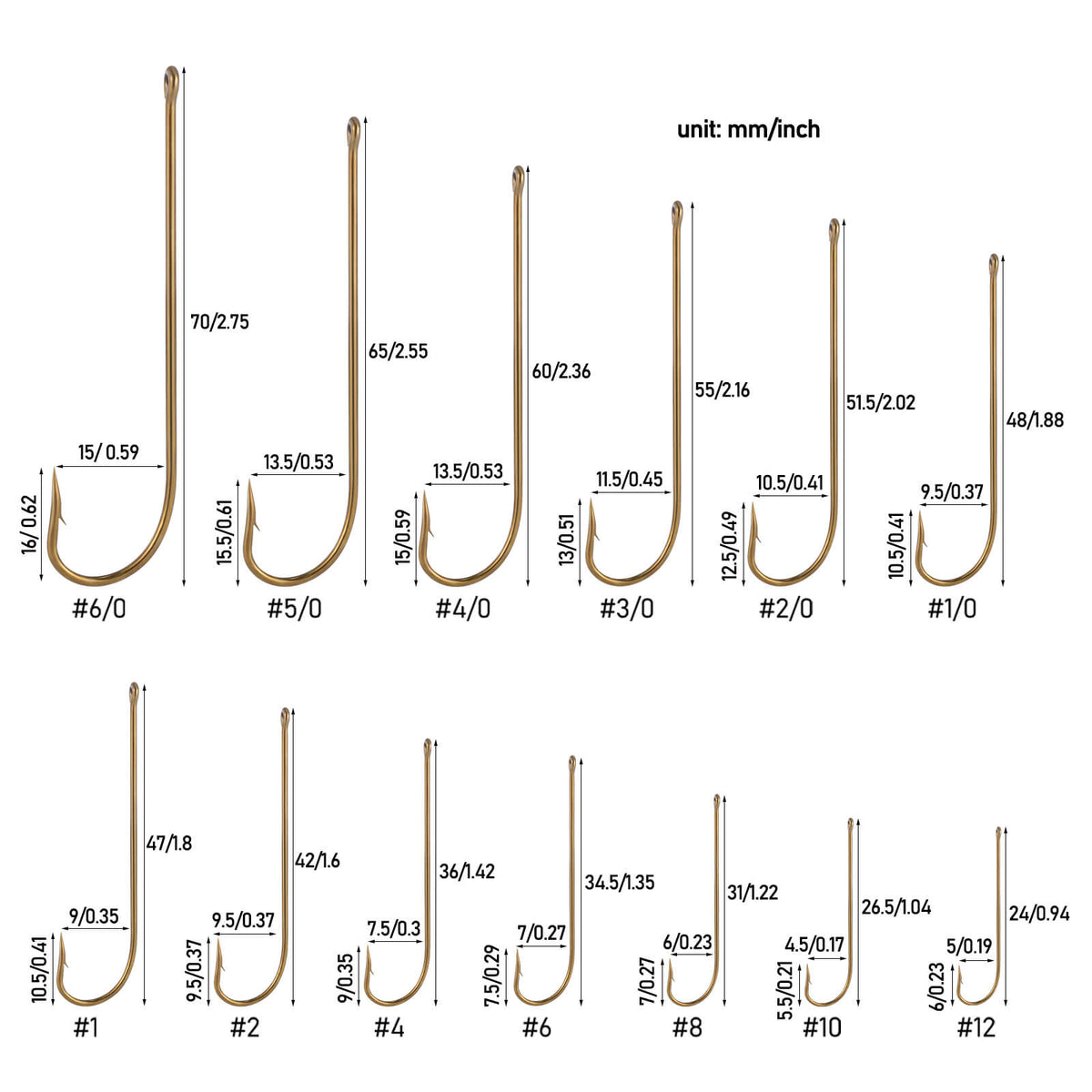 Dr.Fish 100pcs Long Shank Fishing Hooks #12 to 6/0