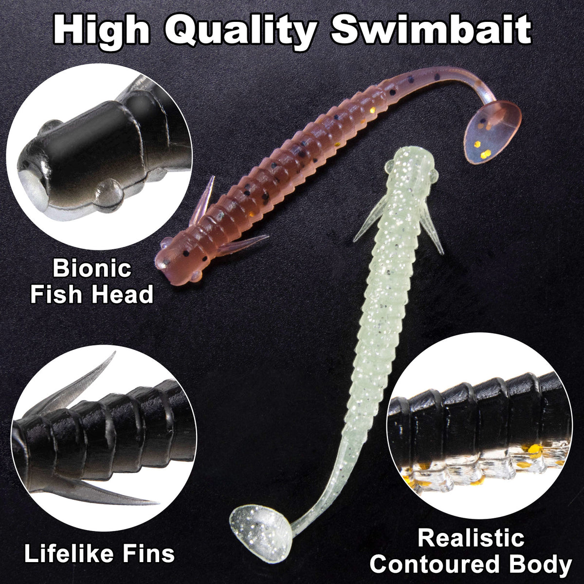 Dr.Fish 10pcs Paddle Tail Swimbait 3''