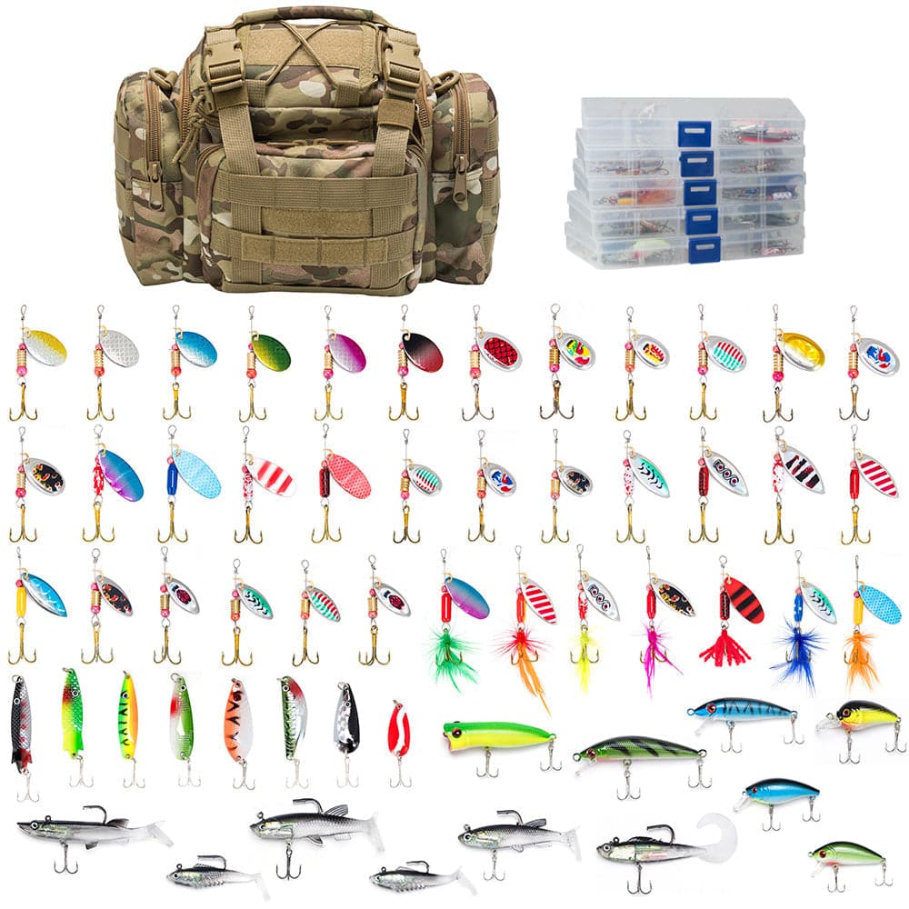 2024 Happy New Year: Fishing Tackle Bag with 5 Boxes & 60 Huge