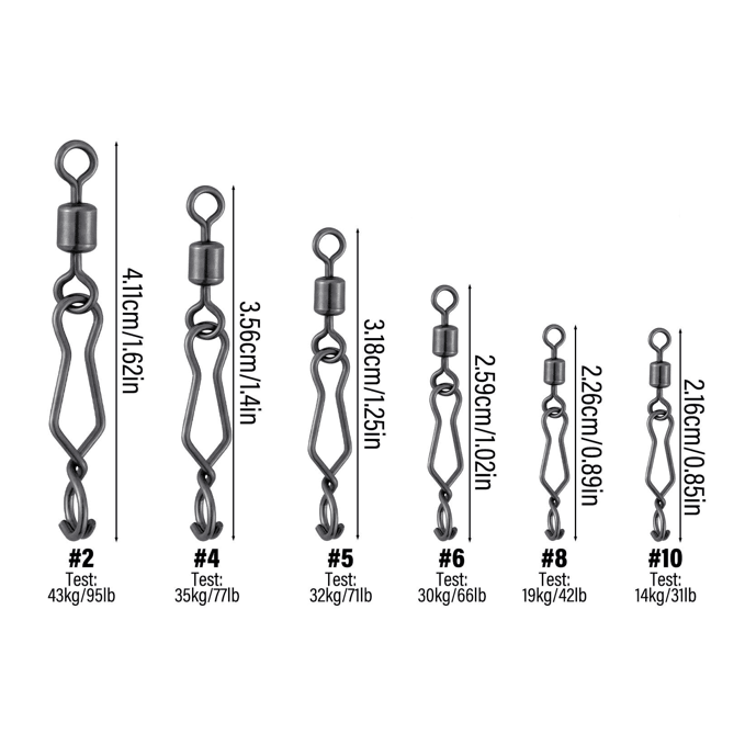 Dr.Fish 20pcs Speed Clip with Rolling Swivel 31-95lb