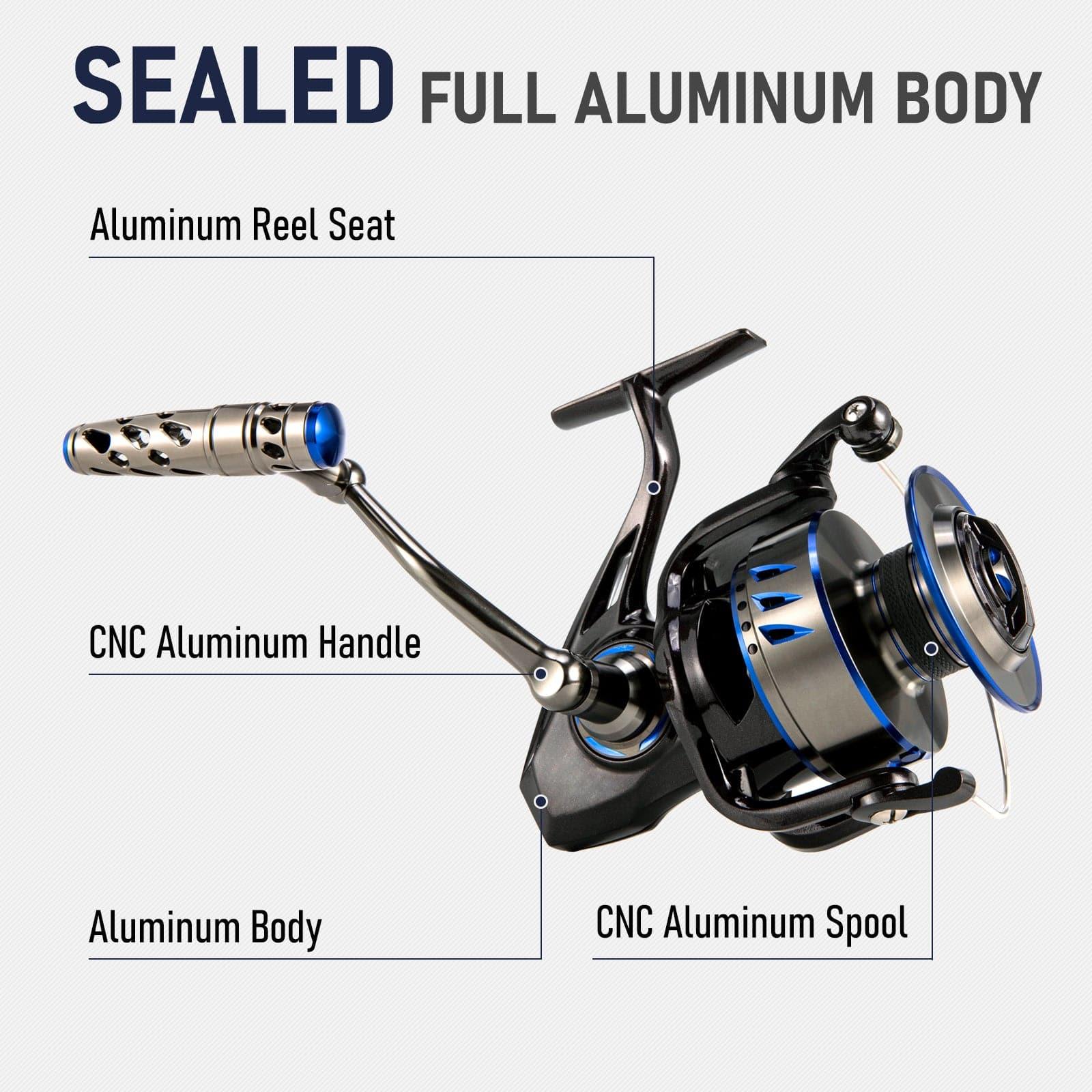 Dr.Fish Poleax 海水スピニングリール IPX6防水 ブレイドレディスプール 密封カーボンファイバー ドラグ最大55ポンド 168時間 塩水噴霧テスト 7+1ステン並行輸入 Poleax 海水スピニングリール IPX6防水 ブレイドレディス