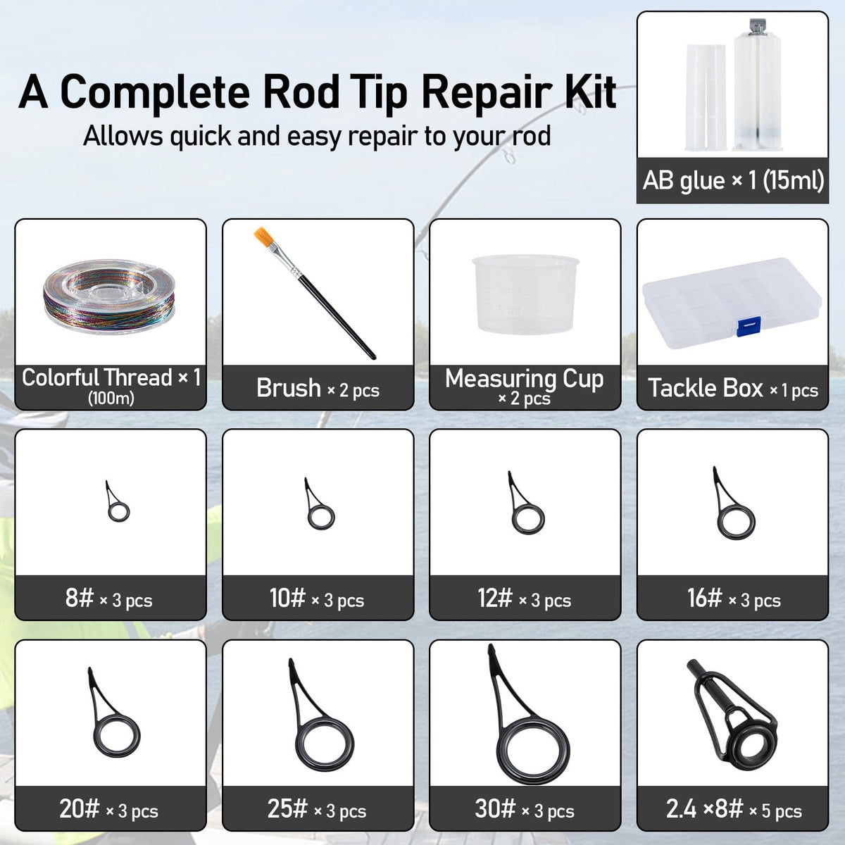 Complete Fishing Rod Guide Repair Kit with Glue Tips Guides