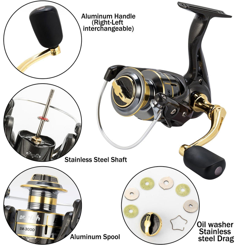 Dr.Fish 125pcs Fishing Rod and Reel Combo