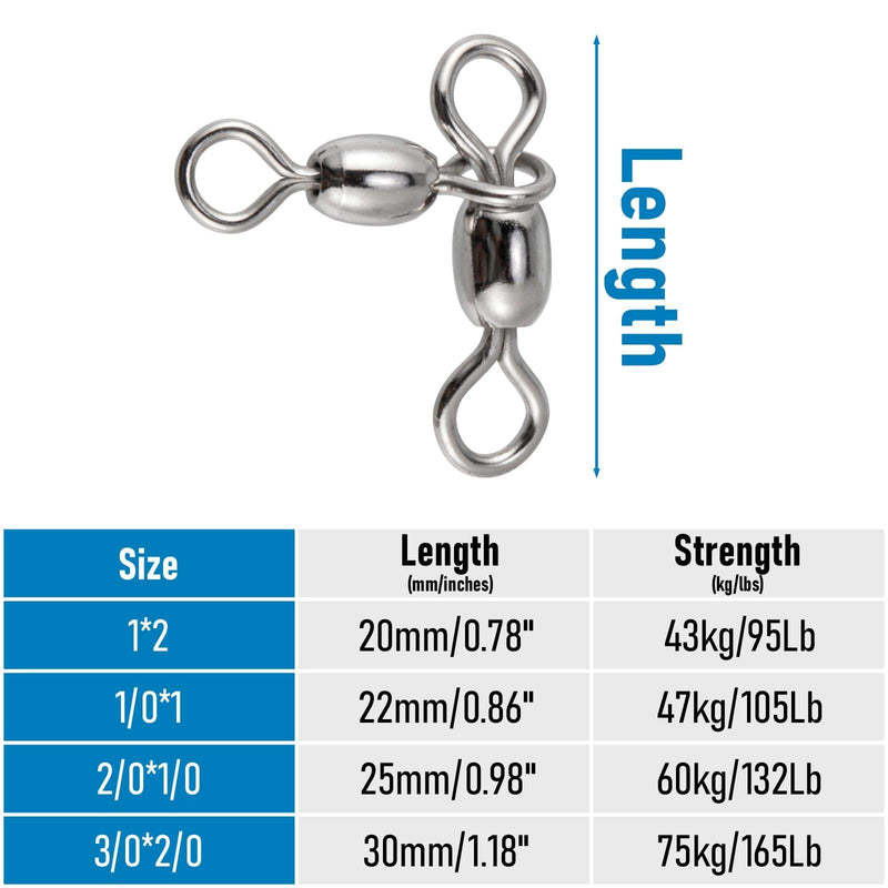 Dr.Fish 20pcs Silver 3 Way Crane Swivels 95-165lb