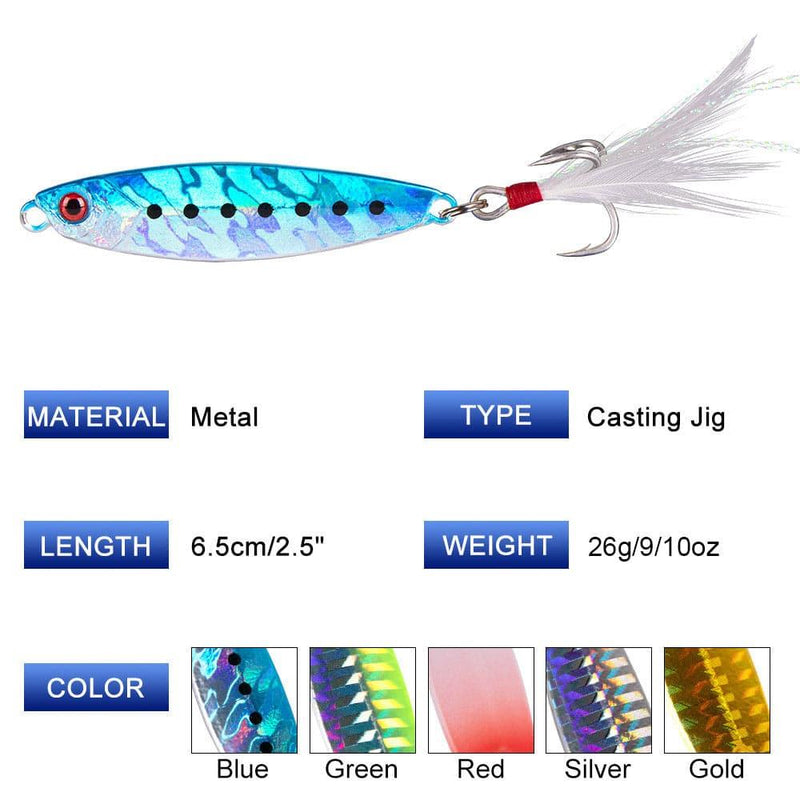 Dr.Fish 5pcs Long Casting Metal Jigs 0.35-2.12oz