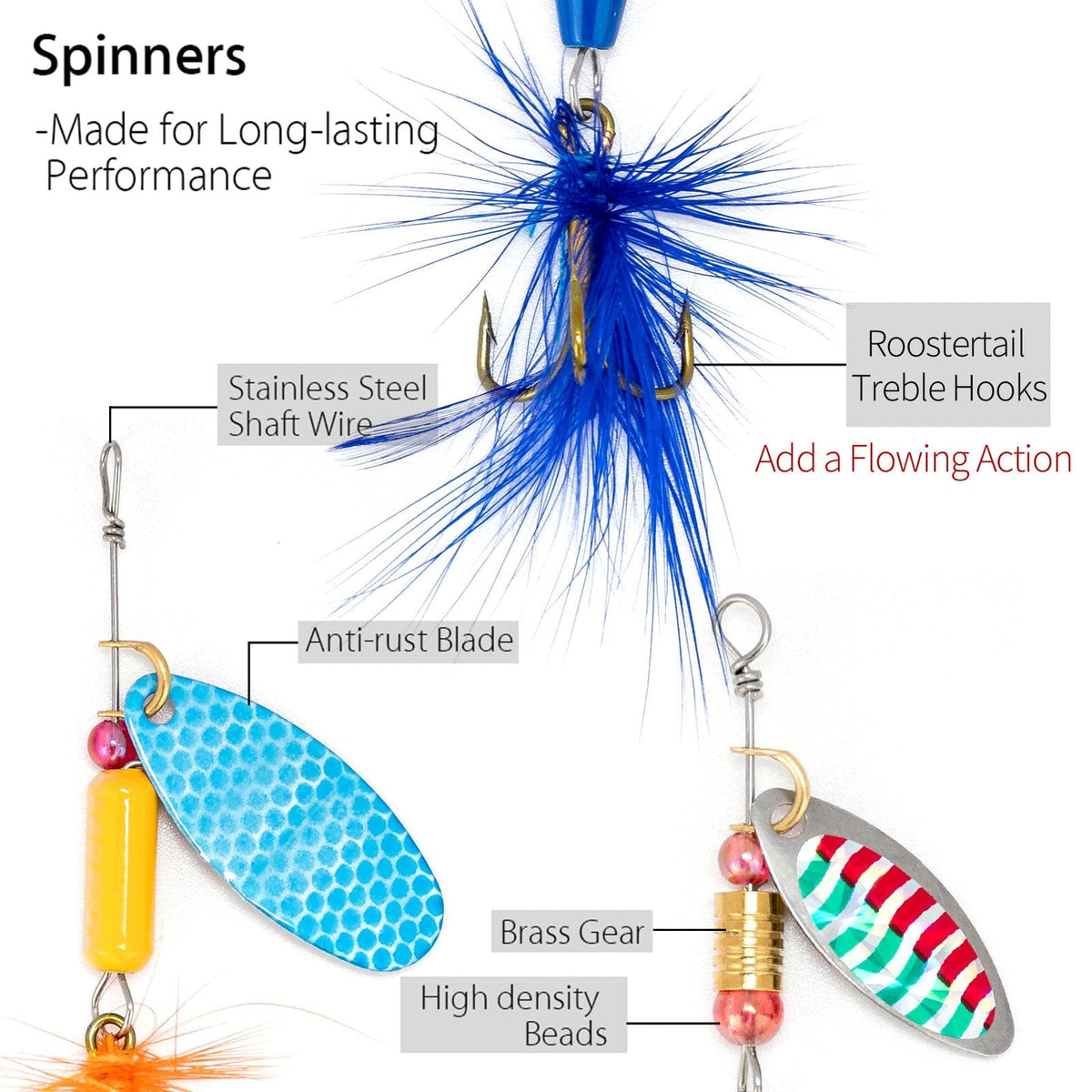 Dr.Fish 60pcs Spinners Spoons Hardbaits Kit