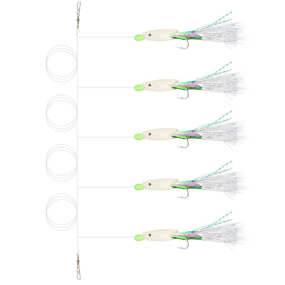 5 Pezzi Finale Con Piume Per Pesca A Mosca - Amo 3/0# Per Sgombro, Merluzzo E Spigola