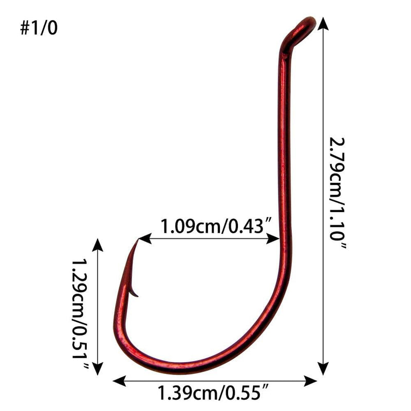Dr.Fish 100pcs Red Octopus Hooks #2 to 5/0