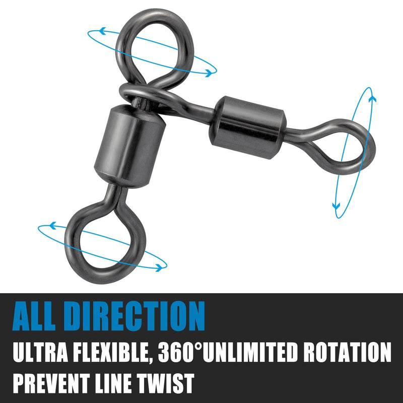 Dr.Fish 30pcs Black 3 Way Crane Swivels 6-282lb
