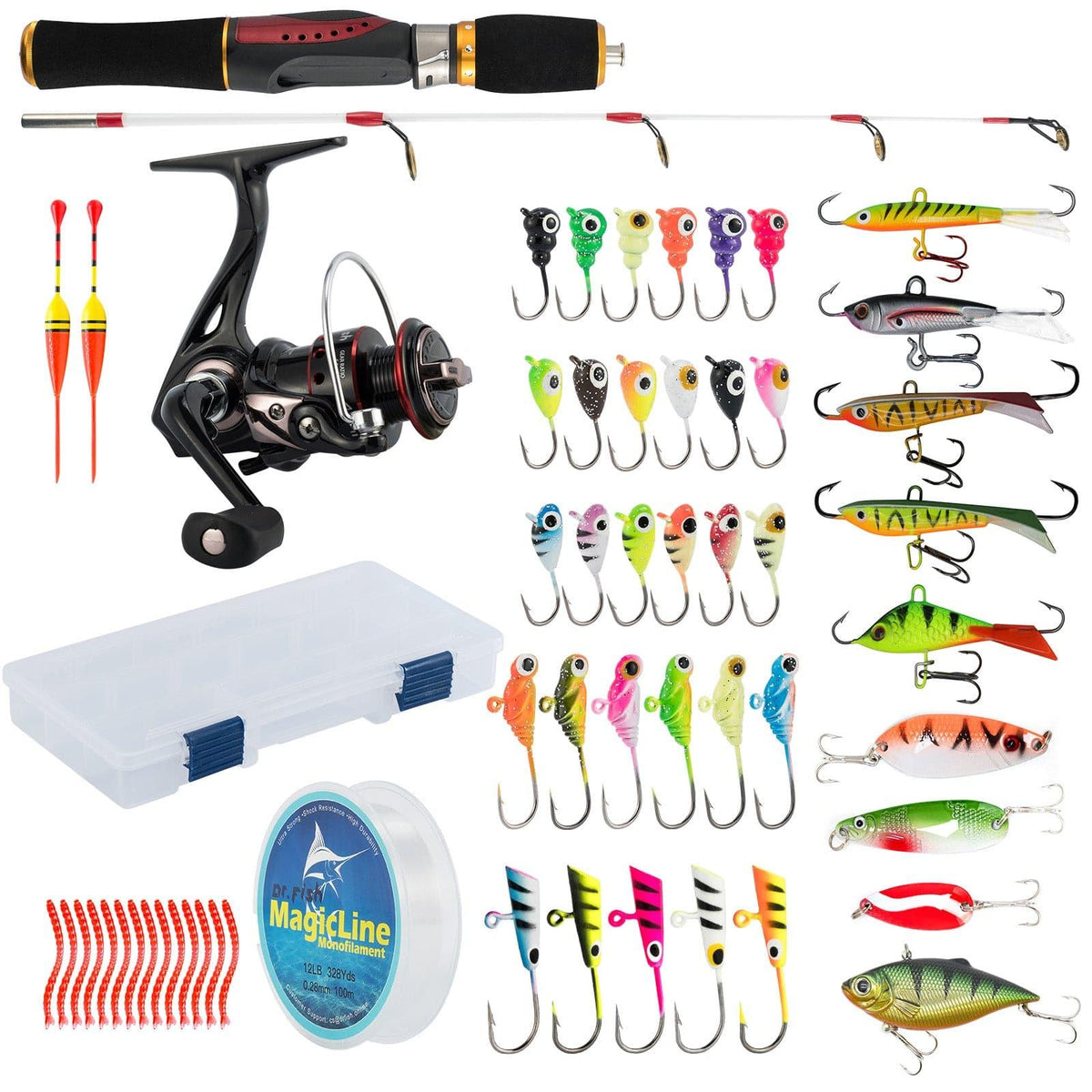 cheap ice fishing accessories Ice Fishing Combo Rod and Reel Combo with Lures Jigs 94pcs for Sale without Backpack Stool