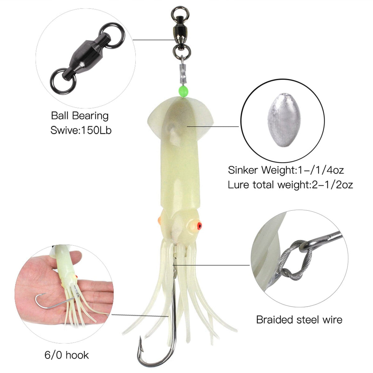 Dr.Fish LED Squid Lure Deep Drop Light 6'' Saltwater Tuna Marlin